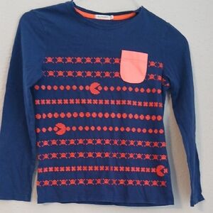 Blue and Pink Long Sleeve Tee with‎ Geometric Pattern